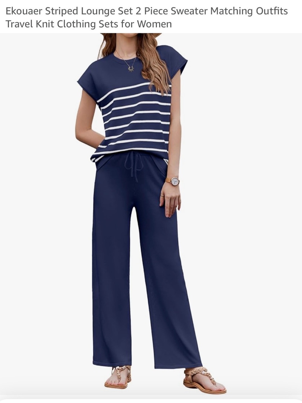 Ekouaer Navy Striped Wide-Leg Jumpsuit Set